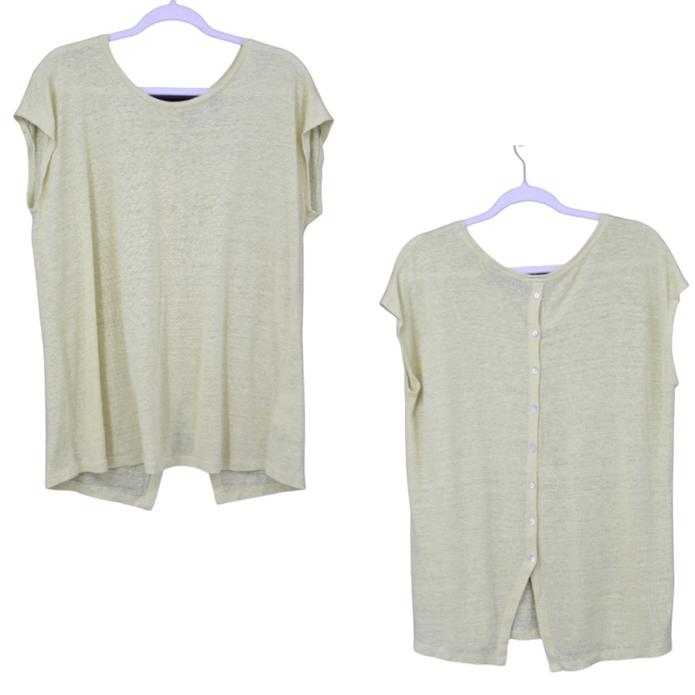 Tahari Linen Back Button Top Womens XL Butter Yellow‎ Casual Relaxed Fit Resort